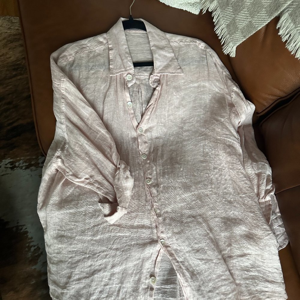 Vitamin A Playa Linen Boyfriend Shirt - Pink EcoLinen